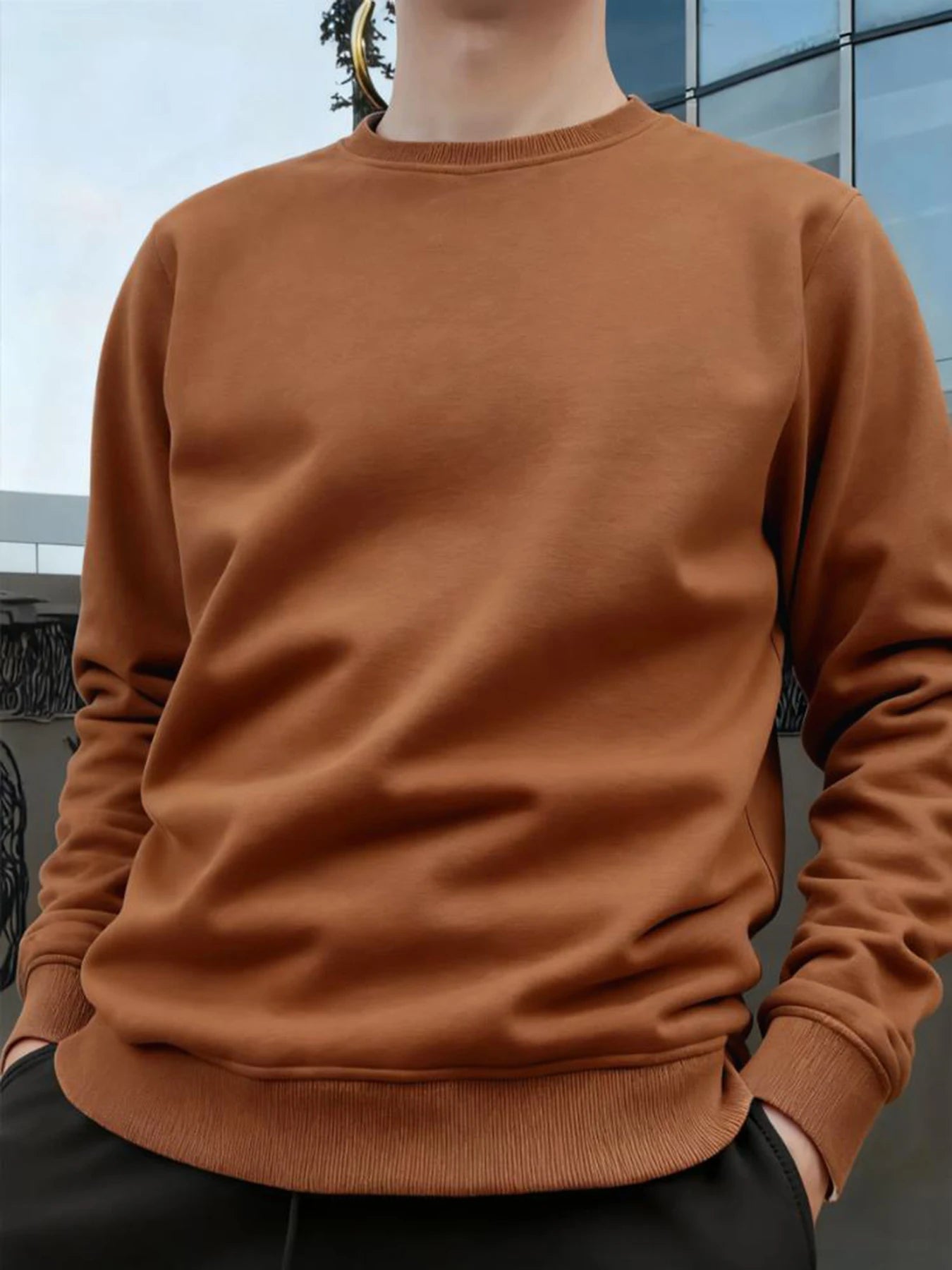 Men's Crew Neck Pullover Solid Color Large Sweatshirts Spring Autumn Outdoor Jogging Tops Men Casual Hoodies Streetwear