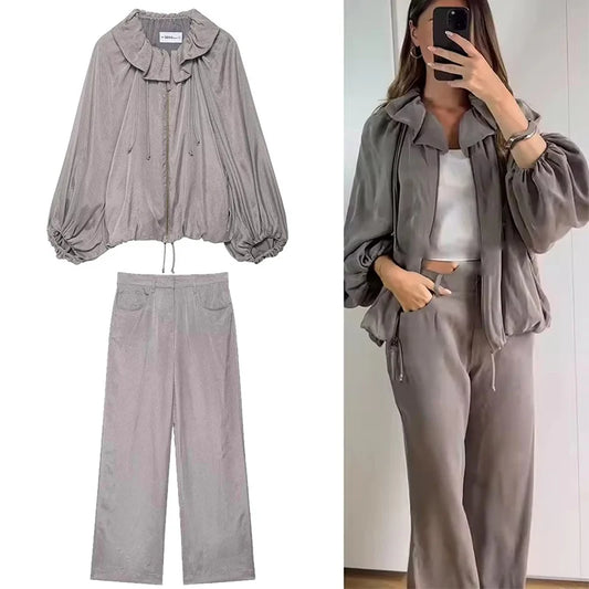 2025 New Fashion Casual Pants 2 Pieces Sets For Women Long Sleeve Top+High Waist Trousers Women Two Pieces Loose Woman Outfits