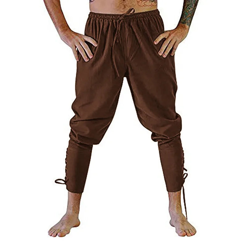 Pirate Pant Viking Costume for Men Renaissance Medieval Pants Drawstring Shorts Halloween Costume Adult Cosplay