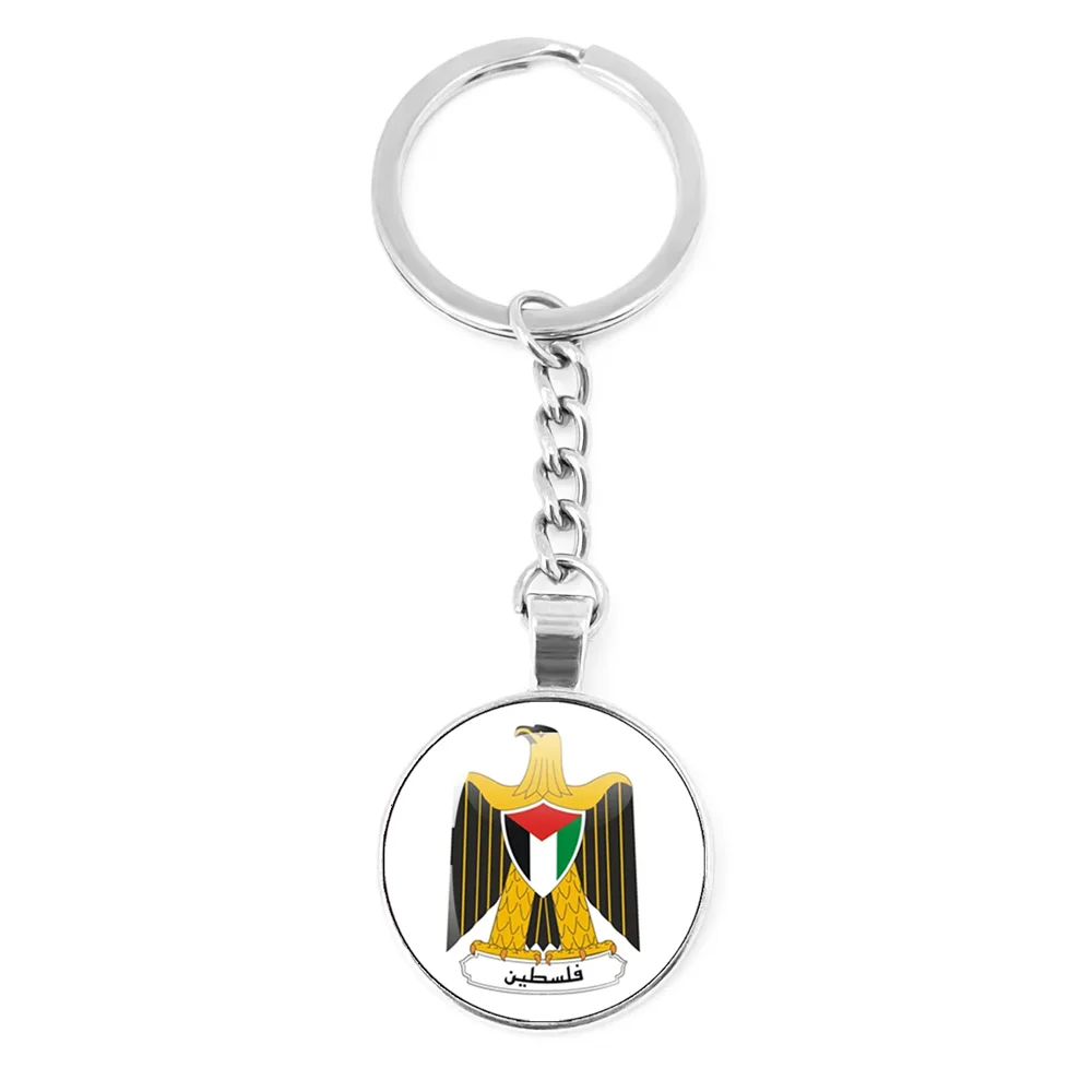 Palestine Nation Flag Emblem Personalized Art Patterns 25mm Glass Cabohcon Keychain Key Rings for Women Men Jewelry Gift