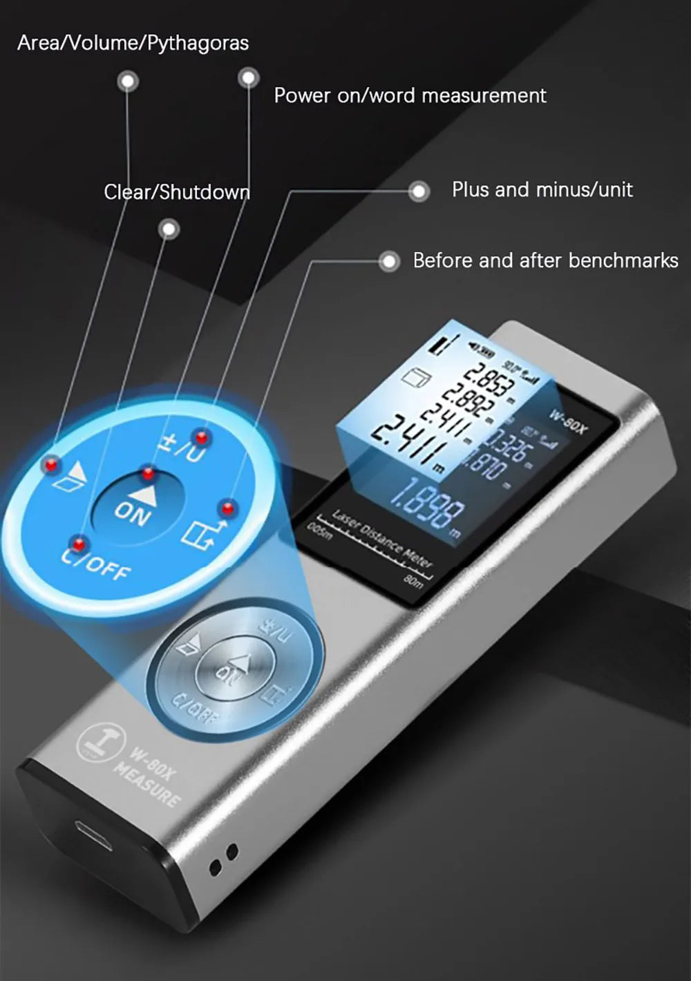 Mini Laser Rangefinder Laser Tape Measure Digital Laser Distance Meter Angle Measure Range Finder Portable Construction Tool