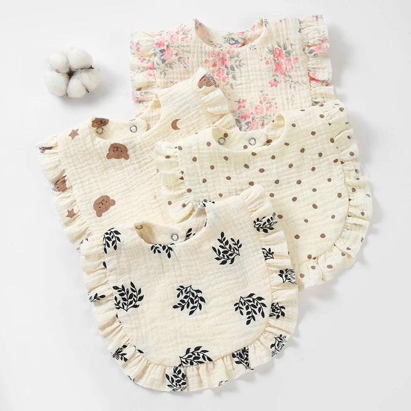 Baby Saliva Towel Muslin Cotton Infant Bibs Kids Feeding Eating Apron Boys Girls Ruffle Towel Toddler Newborn Prints Burp Cloth