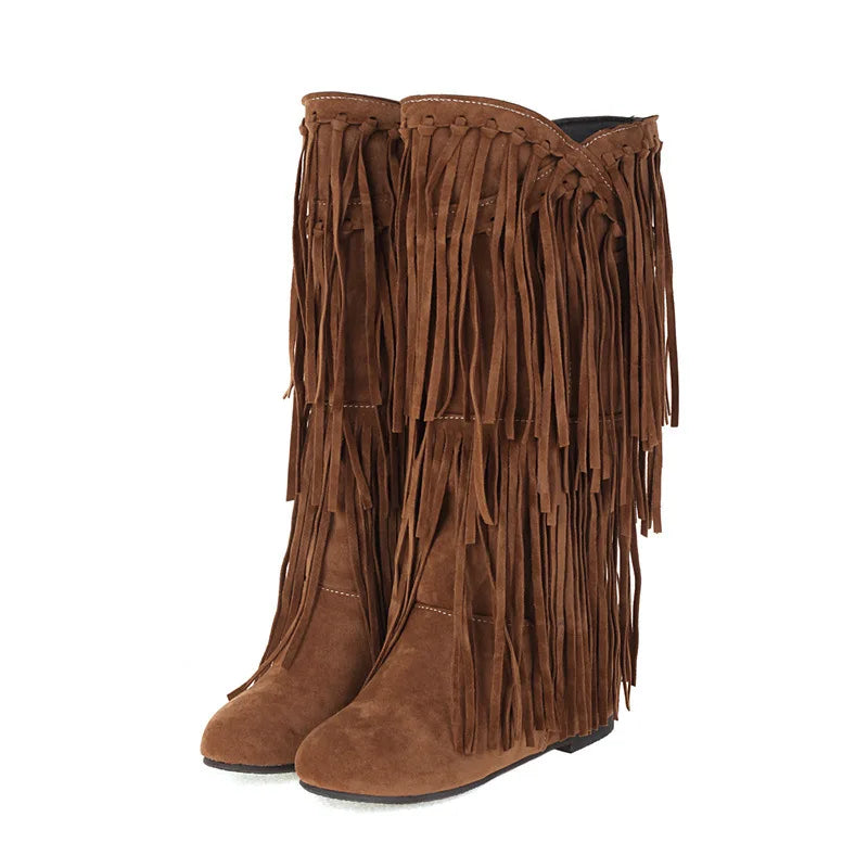 Boots 2025 autumn/winter women's boots casual fringe boots college style flat bottomed high top boots women's shoes