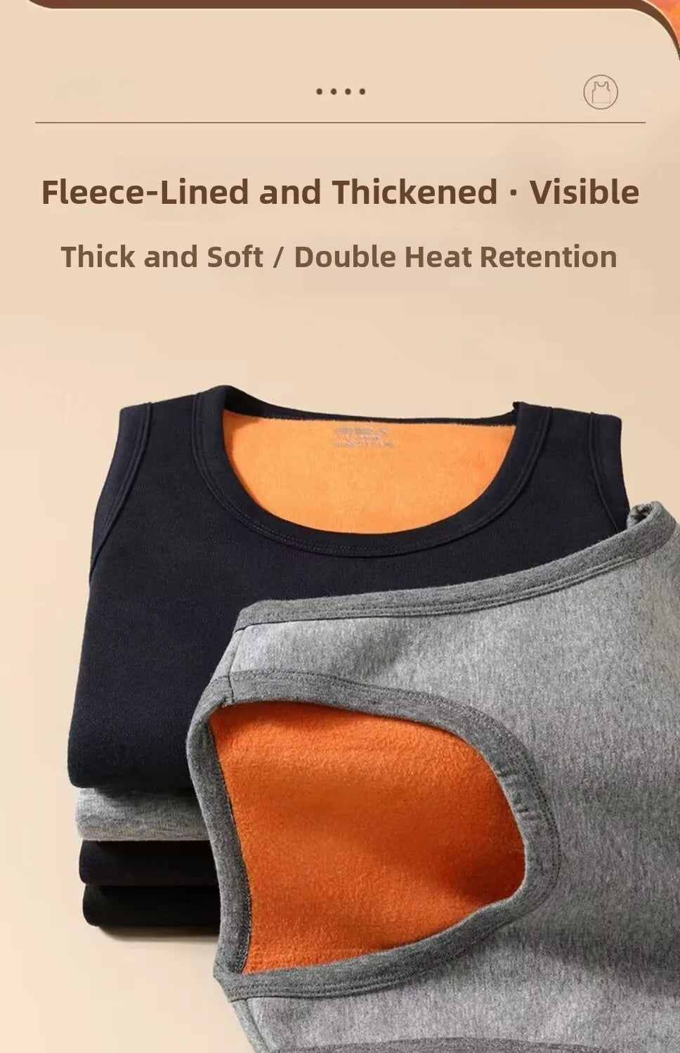 Men's Thermal Fce Lined Thiened Vest Warmth Inner Wear Slim Fit Anti-Cold Home Clothes Single Layer Knitted Fabric round...