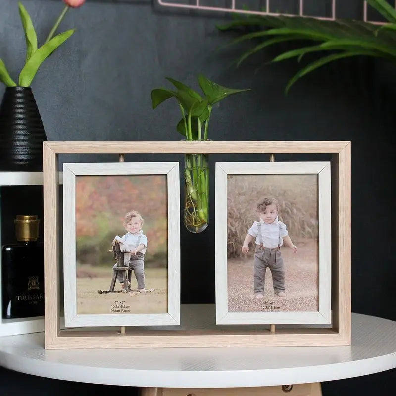 Picture Frames 4x6 Rotating Family Photo Frame,Office Desk Decor Wedding Gift, Floating Double-Sided Glass Tabletop Standing