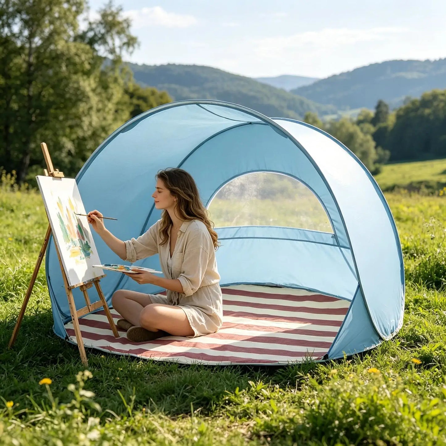 Reusable Beach Sun Shelter Tent One Click Open 3-4 People Tent Large Space Sunshade Outdoor Portable Camping Garden Beach Tent