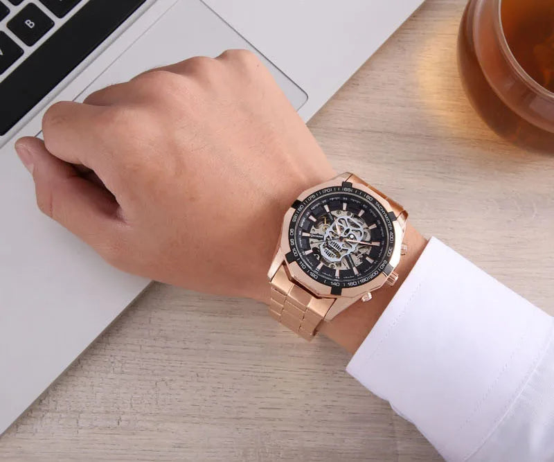 Automatic mechanical watch, fashionable hollow gold automatic mechanical watch, hot-selling business skull watch