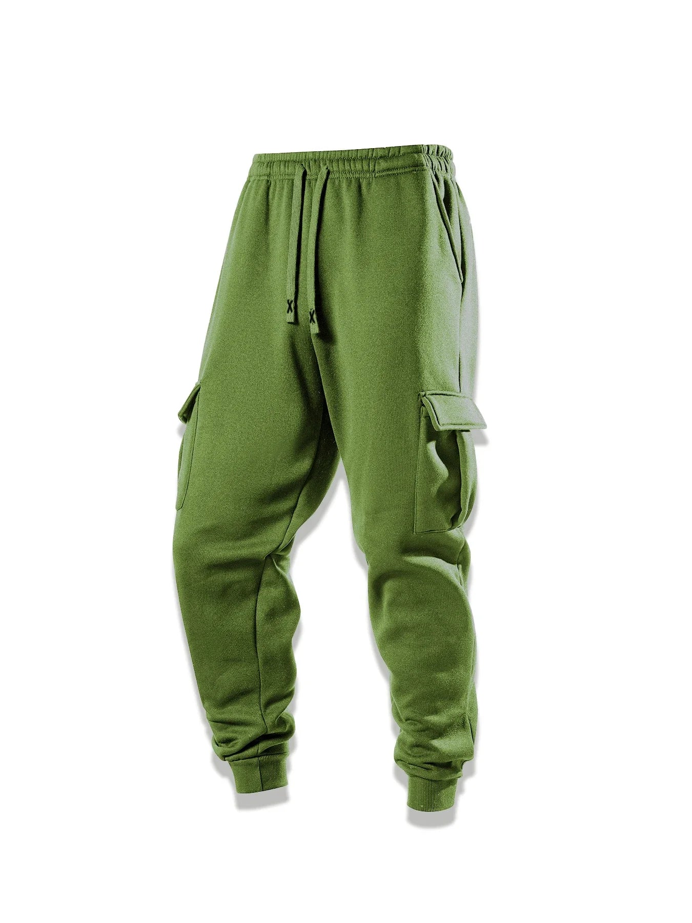 Spring Autumn Casual Sweatpants Men Drawstring Solid Color Cargo Pants Outdoor Running Pockets Trousers Male Daily Long Pants