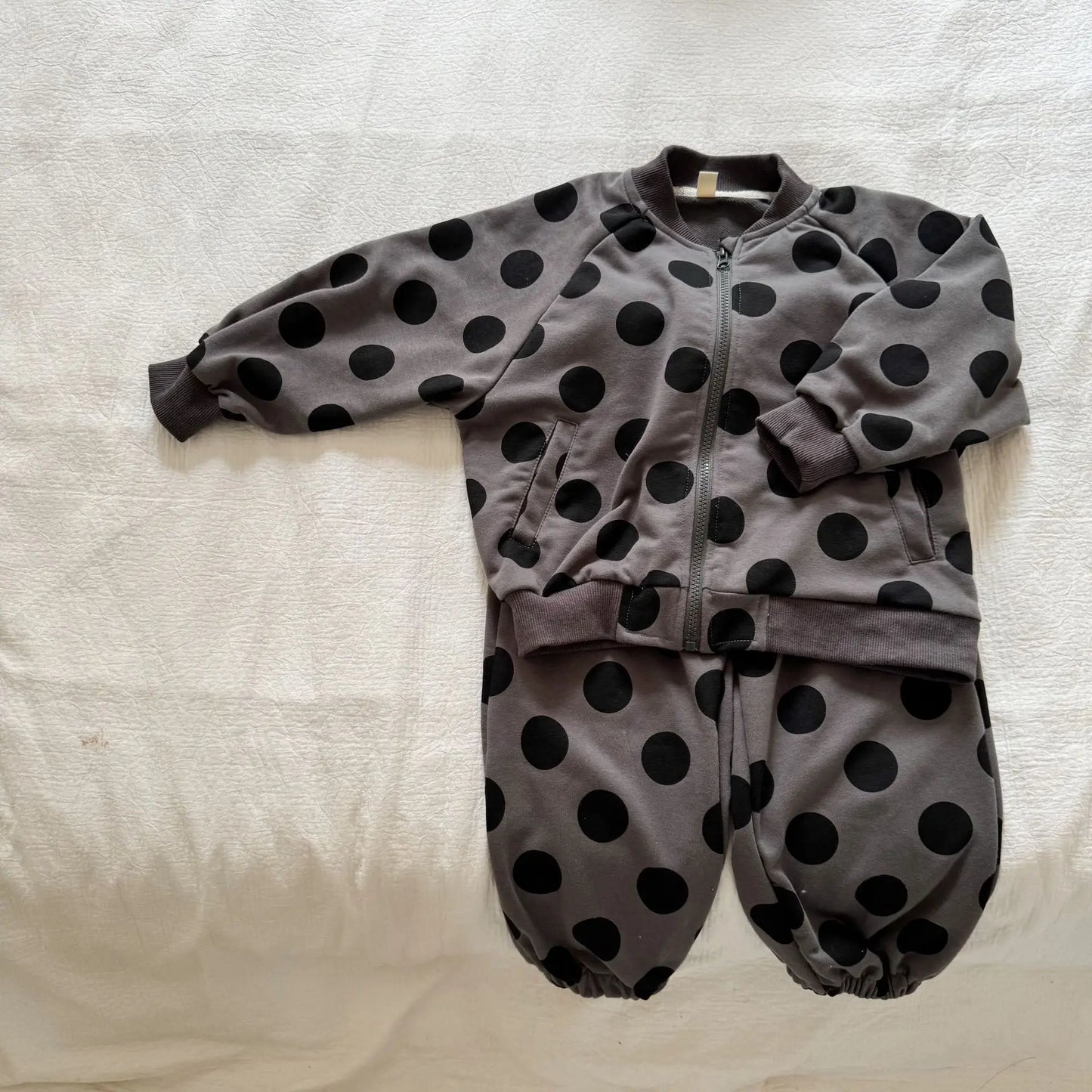 2025 Autumn New Children Long Sleeve Clothes Set Boys Girls Zipper Coat + Sweat Pants 2pcs Suit Kids Casual Polka Dot Outfits