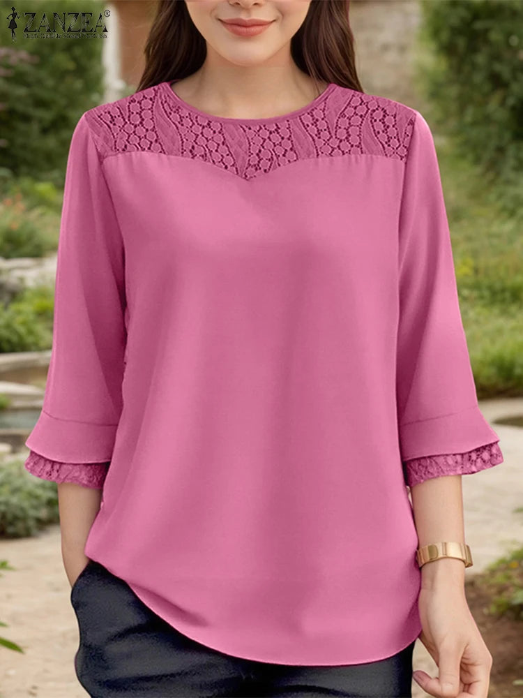Women Autumn Patchwork Blouse 2025 ZANZEA Elegant Long Sleeve Tops Stylish Work Shirts Female Casual Loose Chemise Mujer Femme