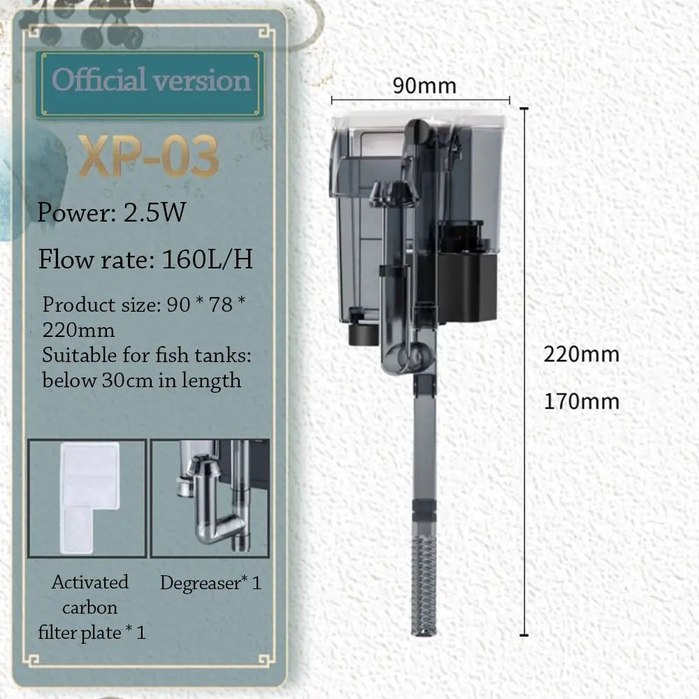 waterfall Fish tank filter 3 in 1 wall-mounted Waterfall Filter Box Silent Built-in Circulating Water Purifier for Home