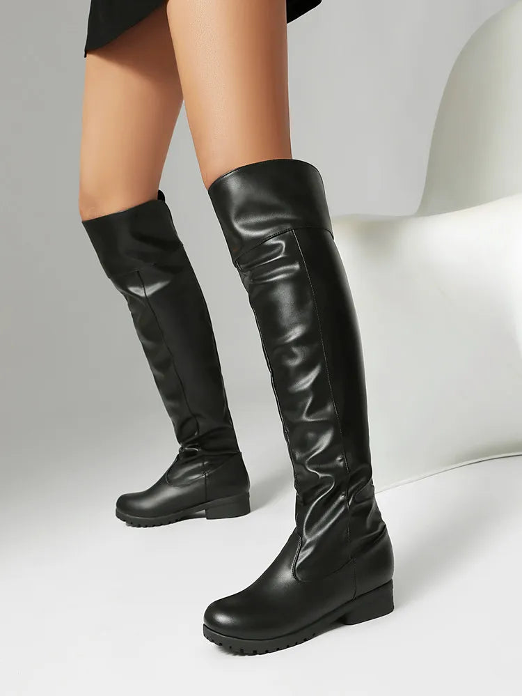 2026 Ladies Thigh High Footwear Round Toe Thick Heels 3cm Big Size 49 50 51 Casual Winter Knee High Bota