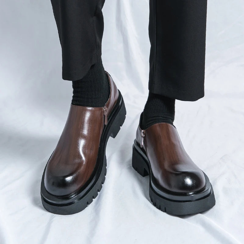 Spring New Men's Side Zipper Comfortable Cowhide Oxford Shoes Fashion Brand Classic Brown Men's Breathable Casual Leather Shoes