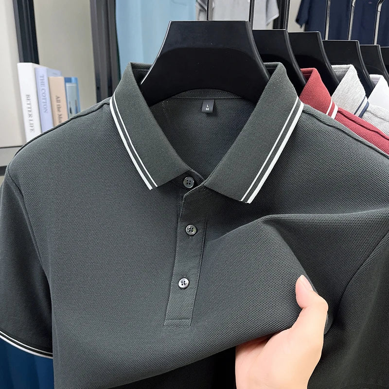 100% pure cotton men's polo shirt summer new fashion casual short sleeve comfortable luxury new simple solid color lapel T-shirt