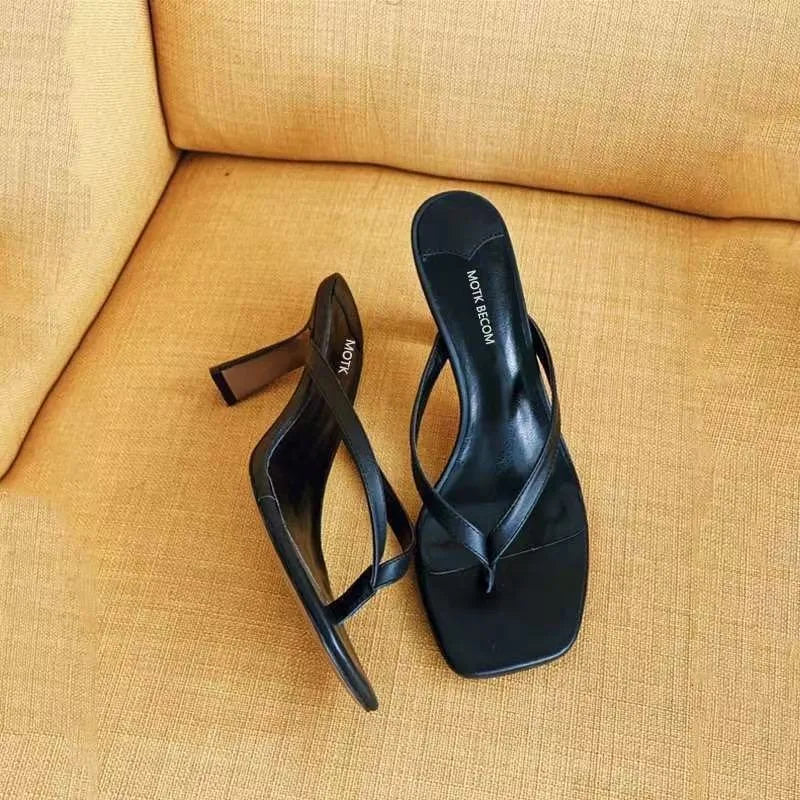 Fashion Heeled Sandals for Women Wearing Noble Slippers with Slim Heels and Legs,square Toe Sandal for Summer Sandalias De Mujer