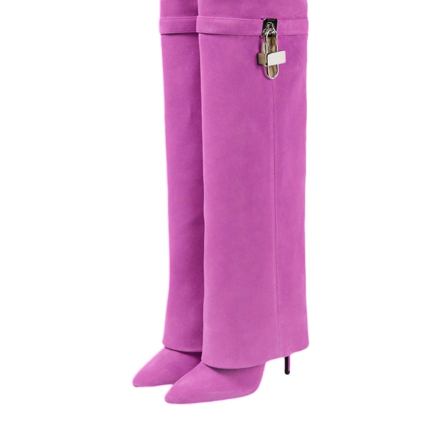 European and American women's fashionable large round toe over knee boots, slim high heels, shark button pants, long boots