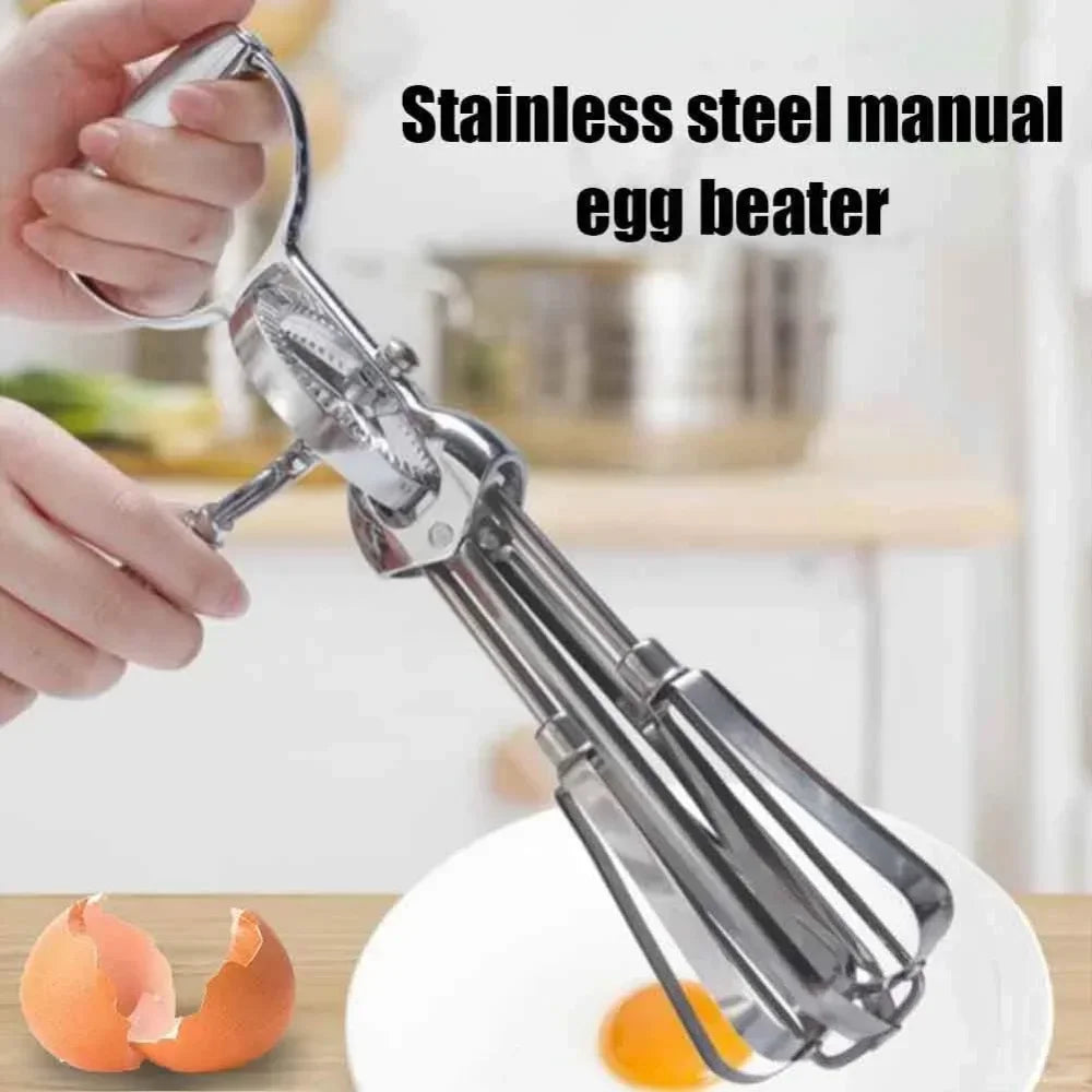 Manual Hand Crank Egg Beaters Double Heads Egg Whisk Multi-Purpose Time-Saving Food Blender Mixer Kitchen Tool Stainless Steel