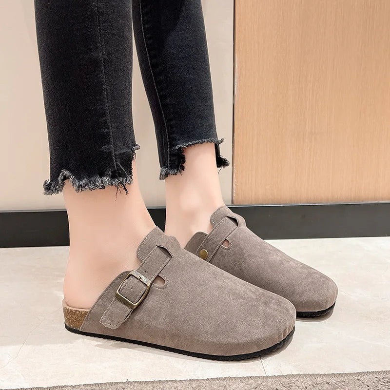 Cork Footbed Slippers For Women Men Fashion Clogs Leather Mules Female Home Street Shoes With Arch Support Indoor Outdoor Slides