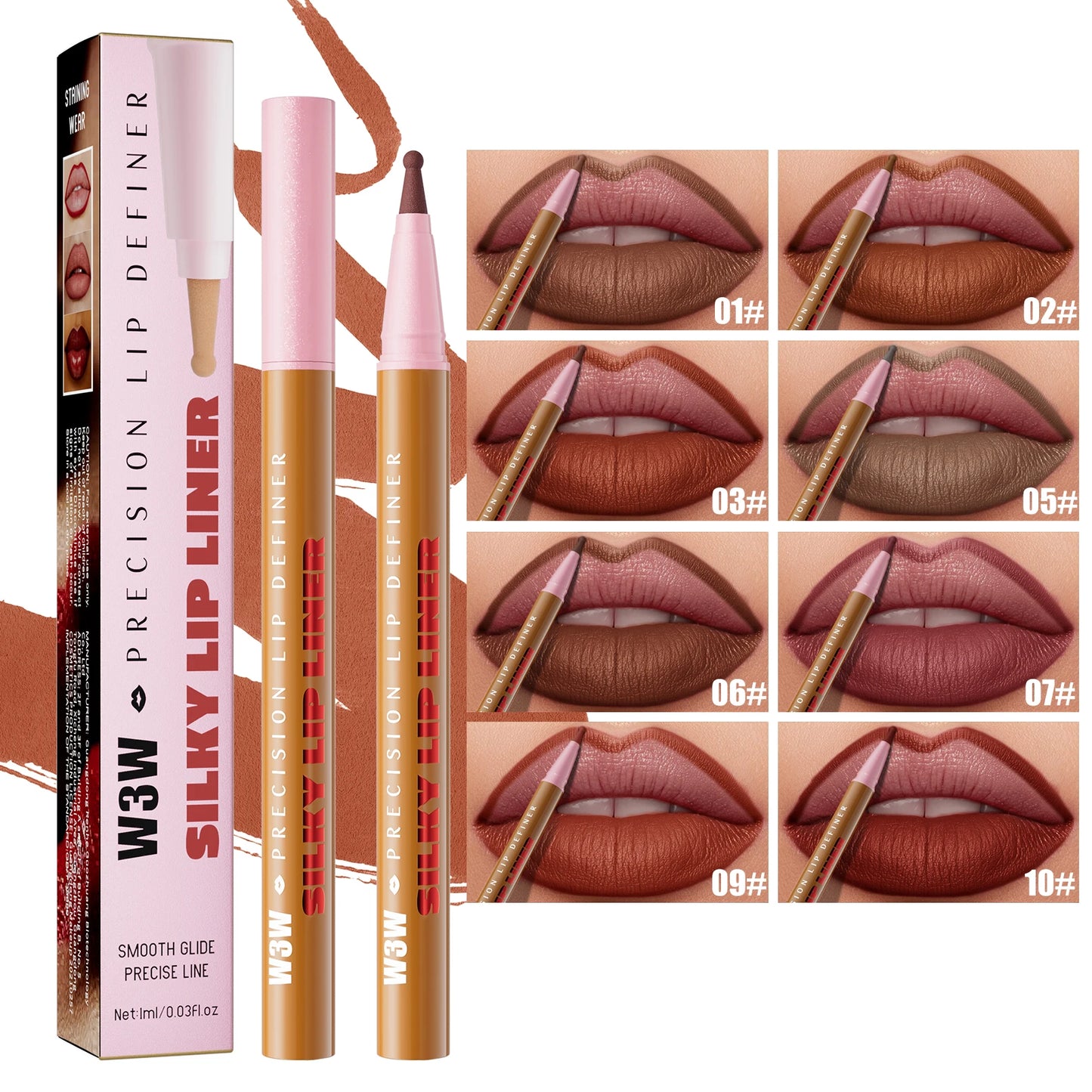 Waterproof Long Lasting Lip Liner Pencil, High Pigment Smooth Matte Lip Liner, Sweatproof Non-Fading Lip Contour Makeup
