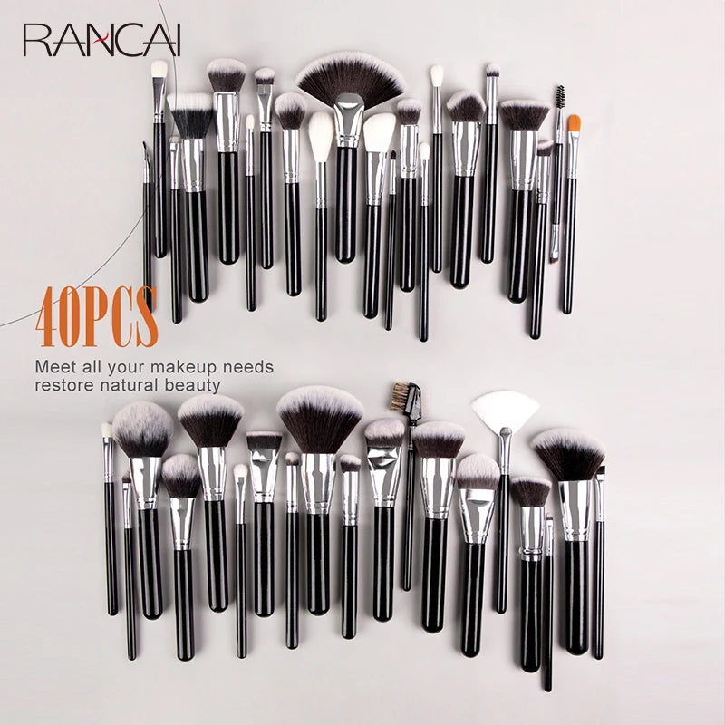 Professional 40Pcs Makeup Brushes Set Soft Synthetic Bristle Powder Blending Contour Eyebrow Eyeshadow Fan Foundation Brush