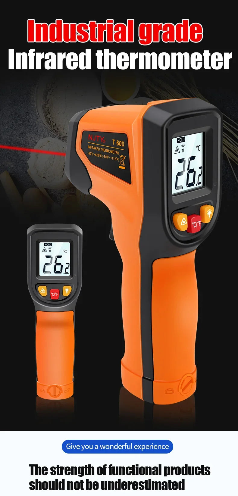 T400 T600 Digital Infrared Thermometer Laser Pyrometer Gun Non-Contact Temperature Measurement Tool -50 to 600℃