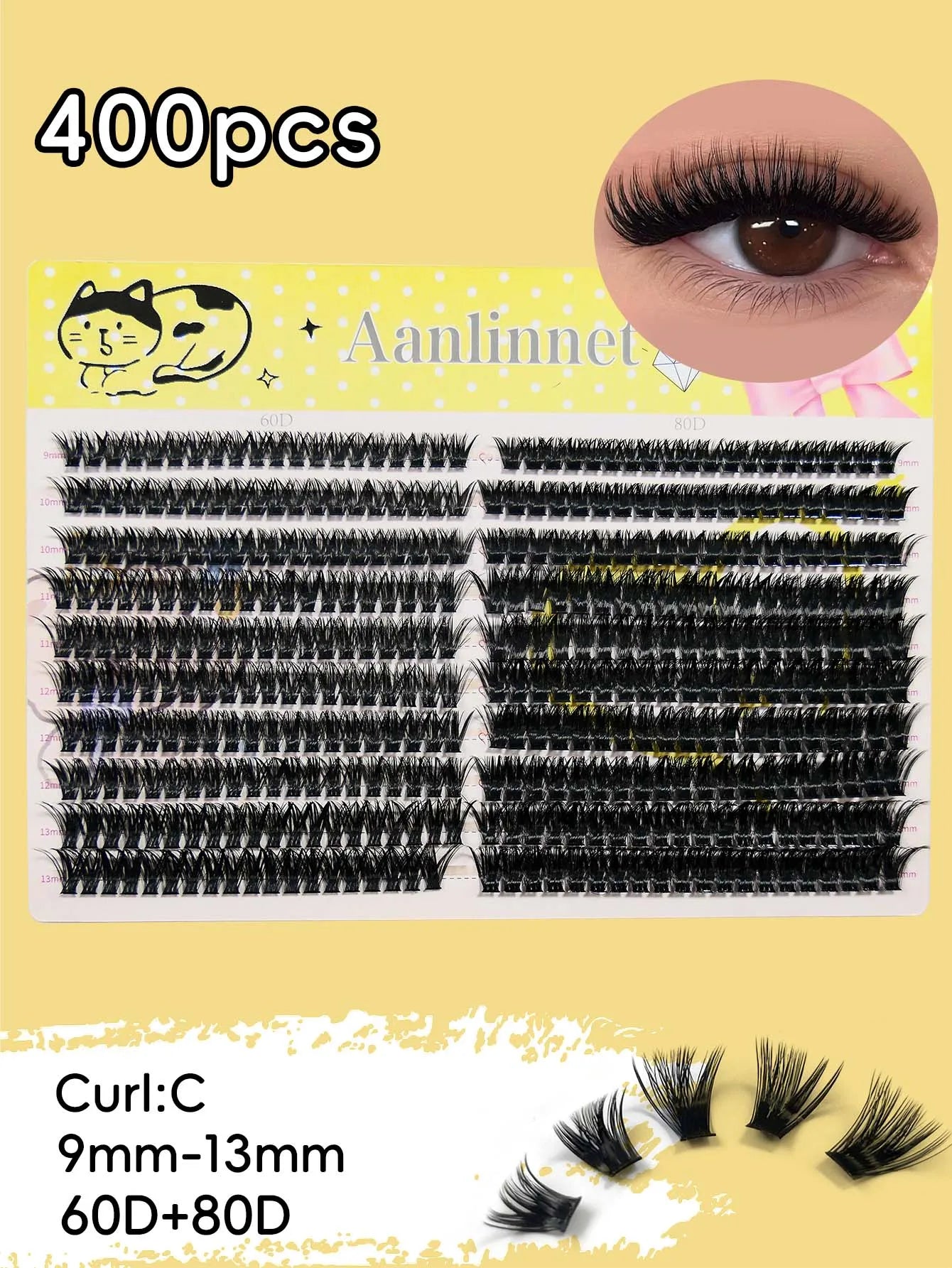10 rows of 400 clusters makeup 3D eyelash extension natural eyelash tool 30/40/60/80D false eyelash personal eyelash extension