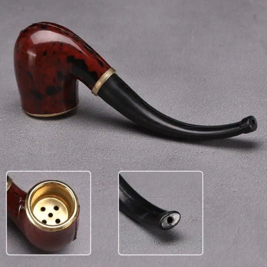Durable Mini Cigarette Pipe Imitation Wood Pipe Men's Classic Resin Pipe Old-Fashioned Dry Pipe Portable Copper Pot Bent