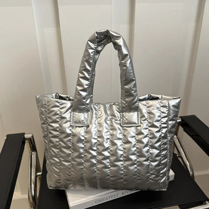 Ladies Tote Bags Large Capacity Cotton Padded Bag Solid Color Casual Fashion Nylon Elegant for Handbag
