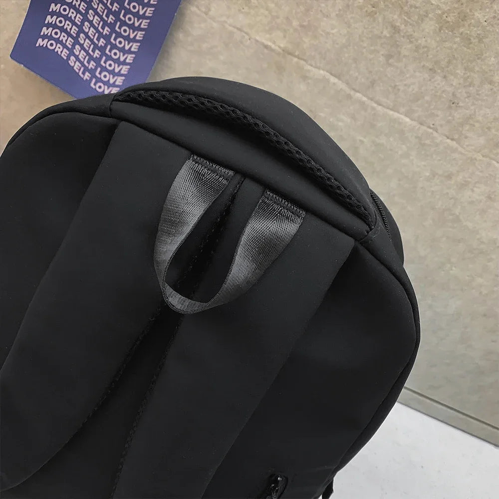 Large Capacity Solid Color Backpack, Simple Black Bag for Students & Travel