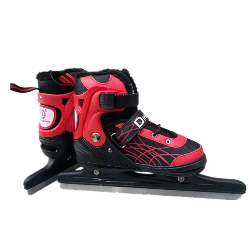 Adjustable Size Speed Skating Shoes Thermal Stretchable Ice Skates Ski Shoes Thicken with Ice Blade for Kids Adult Men And Women