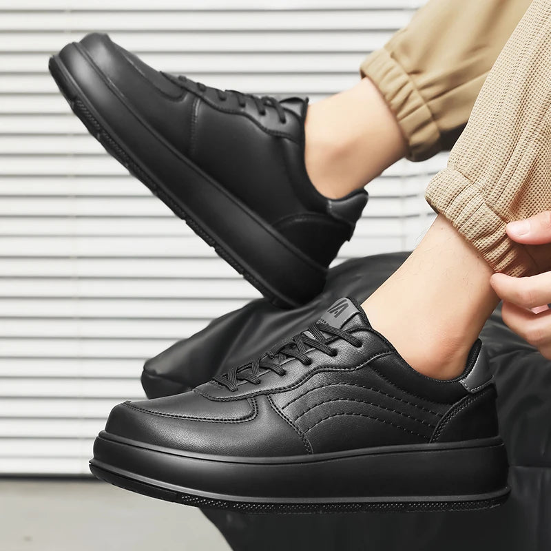 Men's Wide-top Shoes with Leather Upper, Casual Sports Shoes in Large Size, Thick Sole, Height-increasing Platform Shoes