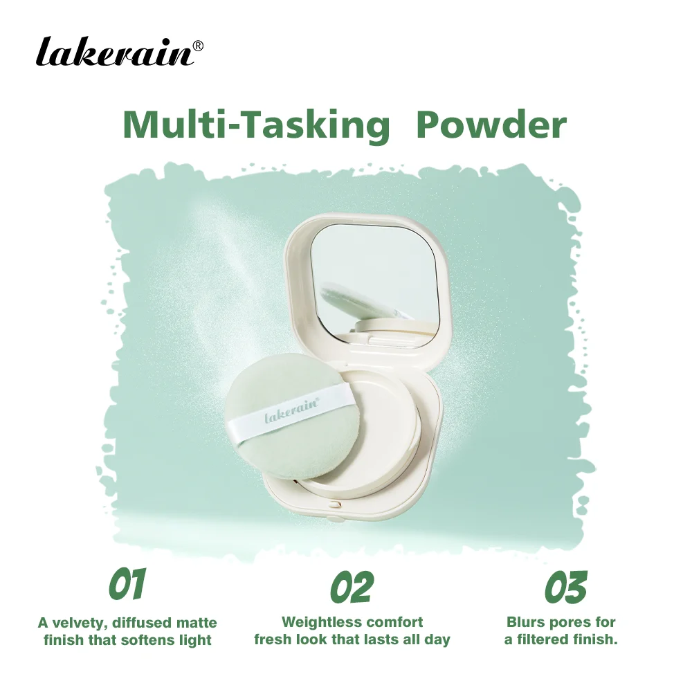 Lakerain Blurring Oil Control Powder Smooth Matte Finish Sweat Humidity Resistant Leak-Proof Design Blurring Hydrating Powder