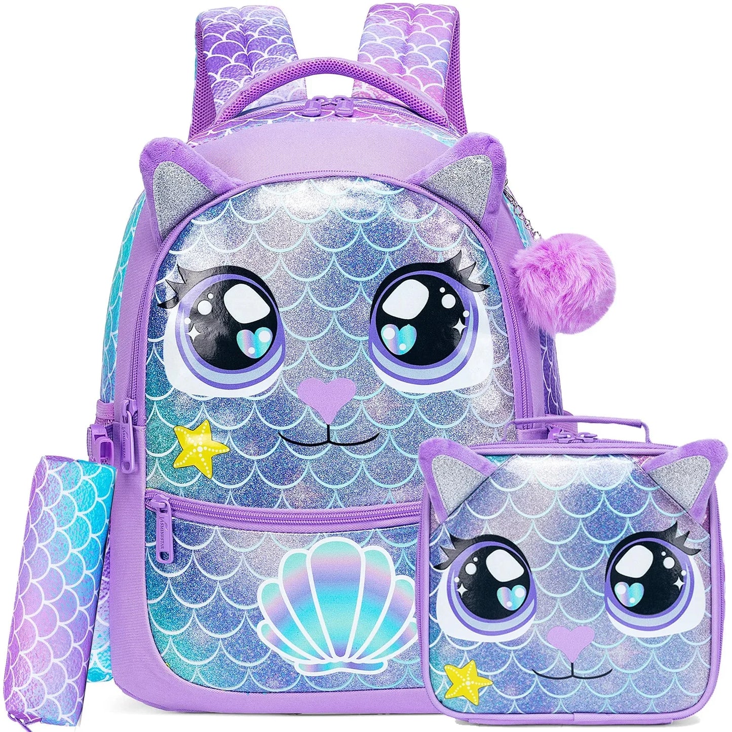 Cute School Backpack for Girls Children Shoulder Bag with Insulated Lunch Box Casual Daypack for Students Back To School Gift