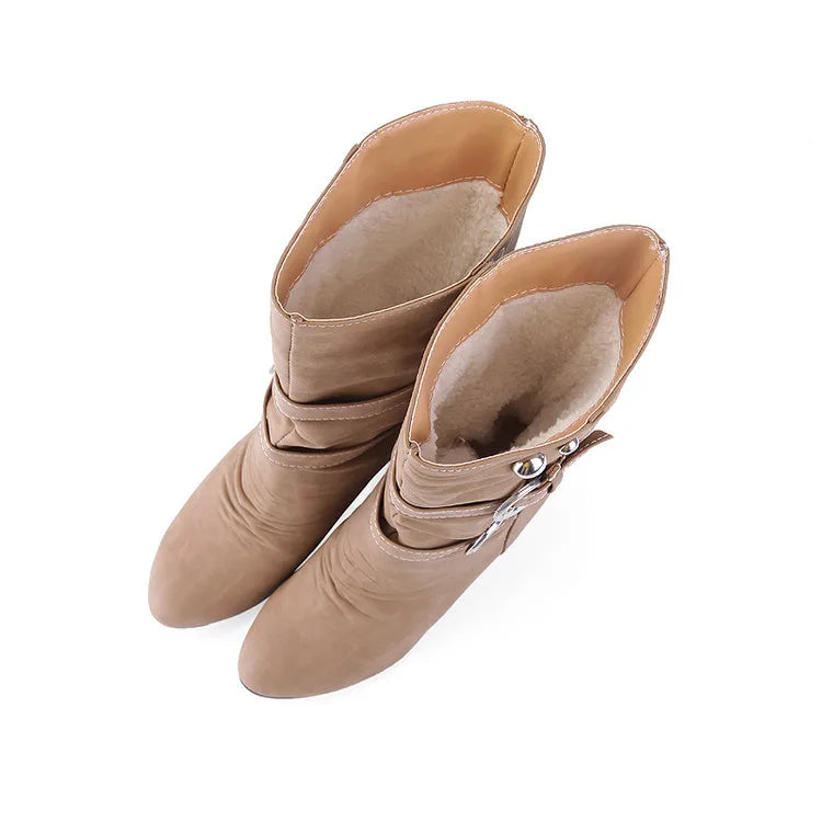 2026 New Fashion Women Boots Chunky Heeled Casual Round Toe Woman Shoes Autumn Winter Mid-Calf Boots Women with Buckle  WSH3476