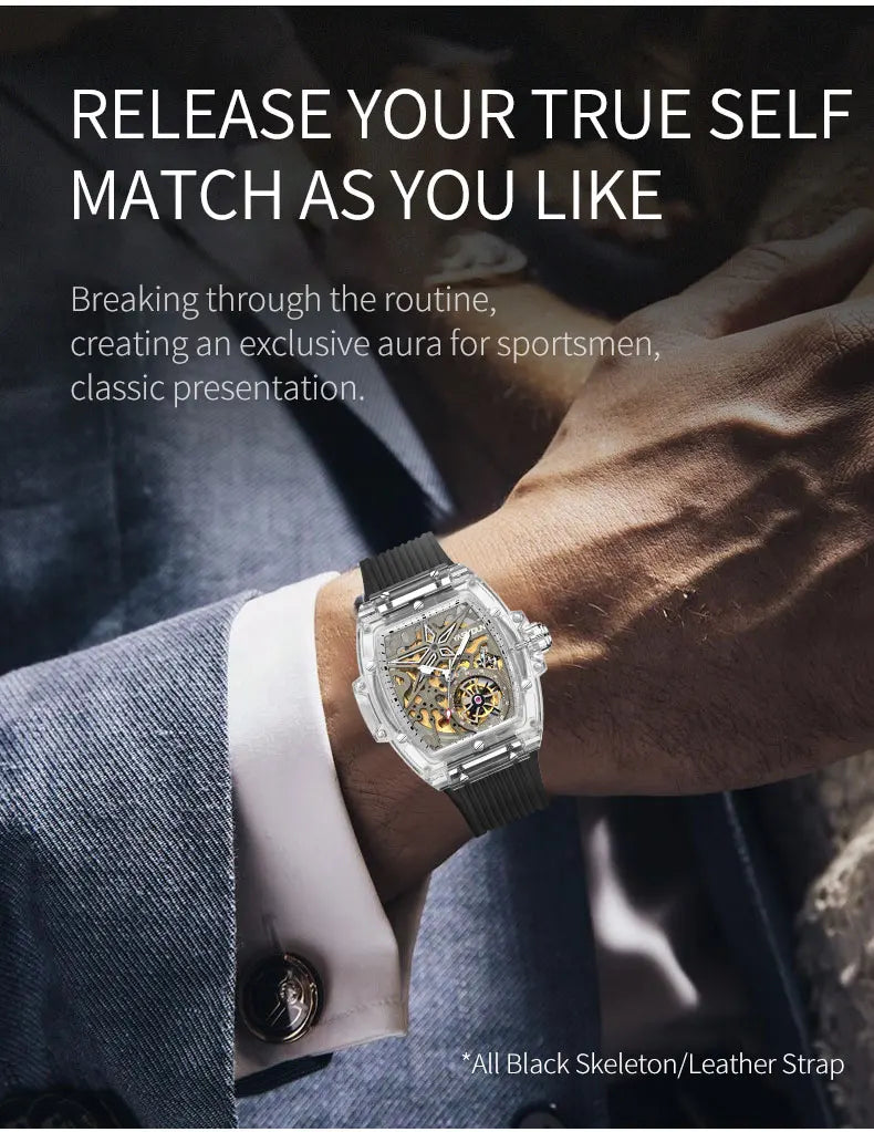 Automatic Mechanical Watch for Man Business Watch Double Side Hollows Skeleton Tourbillon Transparent Mechanical Men's Watch