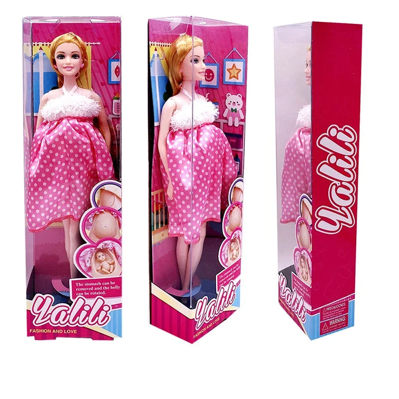 Handmade 11.5 Inches Pregnant Mom with One Baby in Her Belly Doll Girl's Toy Doll with Dress for Girl Color Box 5 Choices