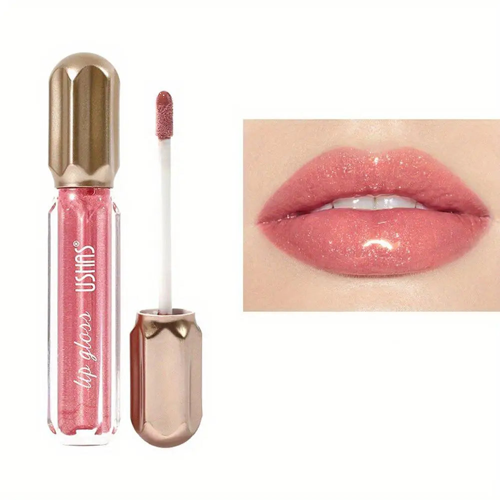 USHAS Mirror Pearl Lip Gloss Waterproof Non Stick Cup Long Lasting Moisturizing Lipstick Shine Glitter Lip Glaze Lip Tint Makeup