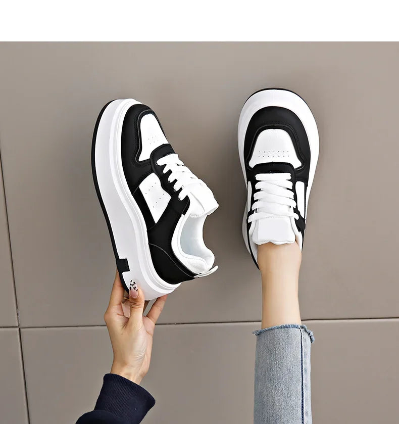 Women's Casual Sports Shoes Thick Bottom Low Tops Lace Up Vulcanised Shoes Lightweight Rubber Soled Winter Season Adult Footwear