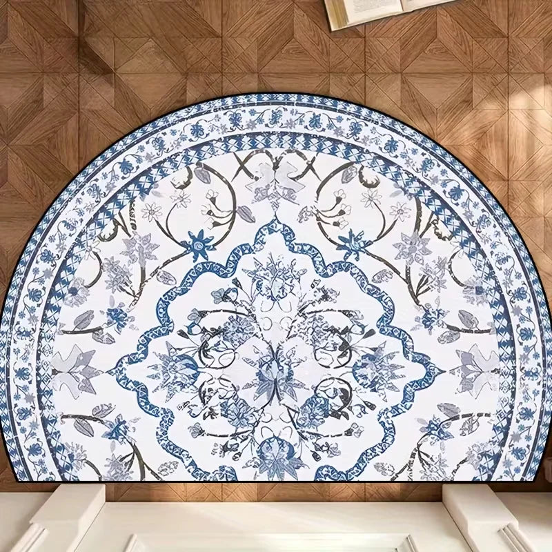 Bohemian Style Floral Semi-circular Carpet Vintage Ethnic Style Floral Carpet Living Room Bedroom Kitchen Entrance Carpet