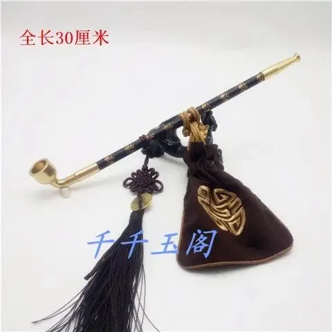 New Long Stem Vintage Tobacco Pipes Agate Cigarette Holder Pipes Smoking With Tobacco Bag Pendant Chinese Girl Accessories