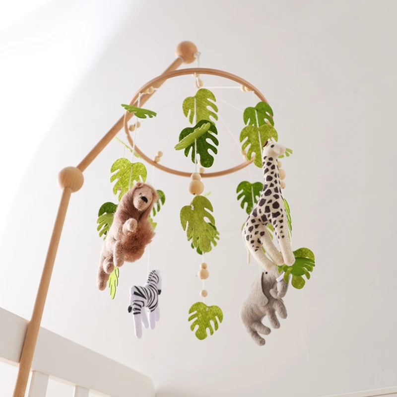 Baby Crib Mobile Rattle Toy For 0-12 Months Cartoon Felt Forest Animal Bed Bell Hanging Wooden Bracket Mobile Newbaby Rattle Toy