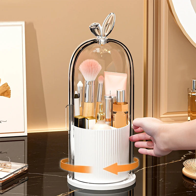 1pc 360° Rotating Makeup Brush Holder Cosmetic Lipstick Eyebrow Pencil Eye Shadow Organizer With Clear Lid Dustproof Tools