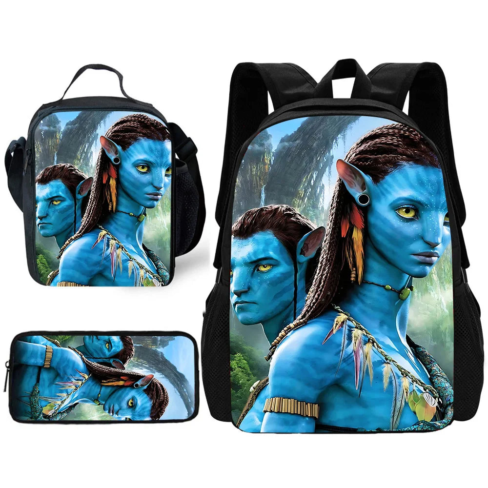Science Fiction Movie Child School Backpack with Lunch Bags ,Pencil Bags ,School Bags for Boys Girls A-AvatarS Best Gift