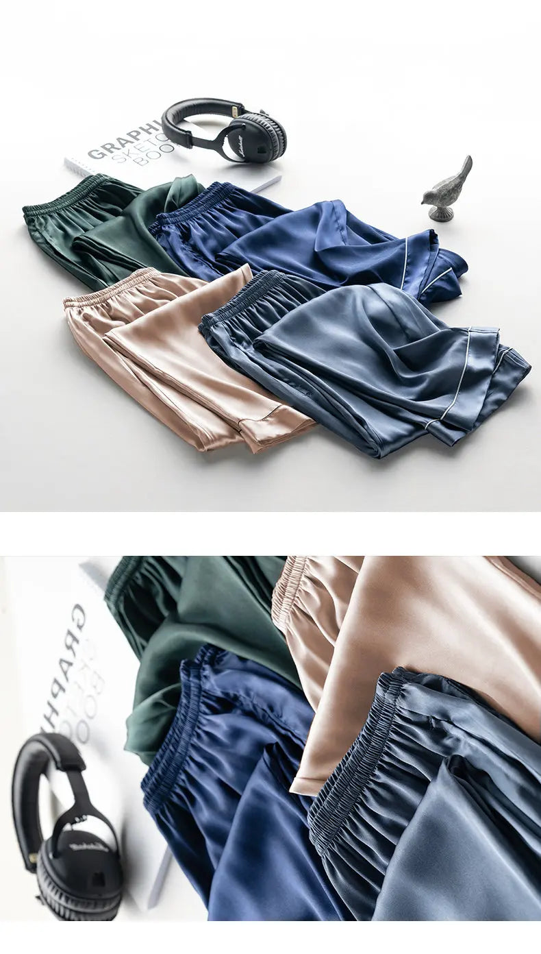 Ice Silk Sleep Pants Long Loose Fit Home Clothes for Men And Women plus Size Simulated Silk Single Piece Couple Home Pants