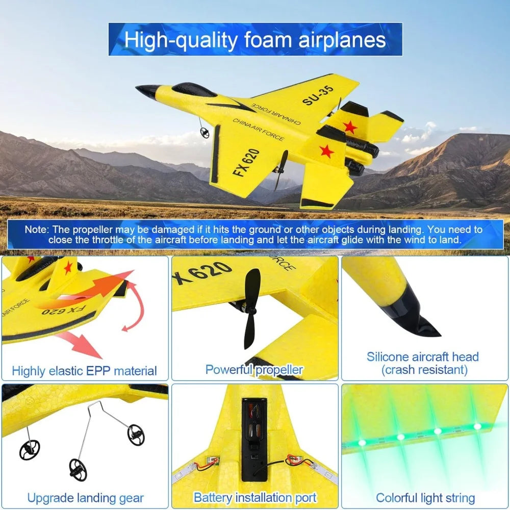 RC Foam Aircraft SU35 Plane 2.4G Radio Control Glider with Night Lights Remote Control Fighter Glider Easy to Fly for Boys Gift