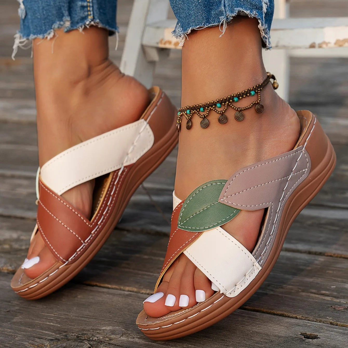Women Slippers 2025 Summer Shoes Woman Mix Color Heels Sandals Summer Women Elegant Heeled Footwear Slippers slides Women