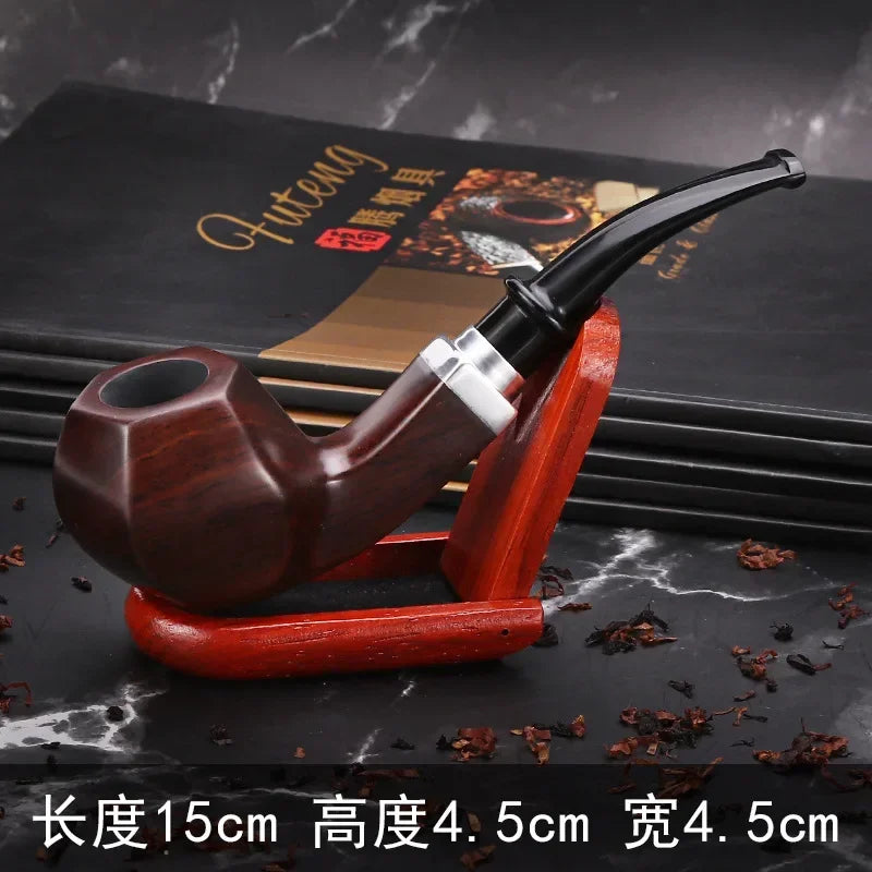 Ebony Wood Pipe with Filter, Smoking Pipe, Chinese Style, Tobacco Pipe with 10 Tools, Handmade Bent Smoke Tool, 9mm