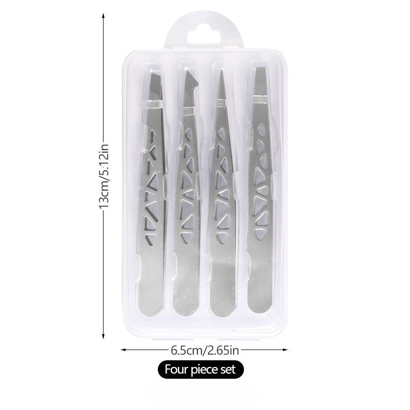 4pcs Precision Eyebrow Tweezers Set - Stainless Steel Tools for Brow Shaping, Beard Plucking & False Lash Application Eyebrow Gr