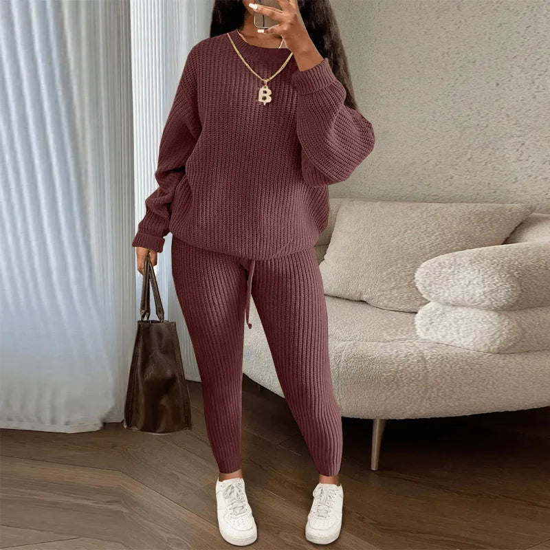 2024 Autumn and Winter Fashion Casual Knitted Suit Trousers Suit Foreign Trade Women's Wool Suit Ensemble Femme 2 Pièces