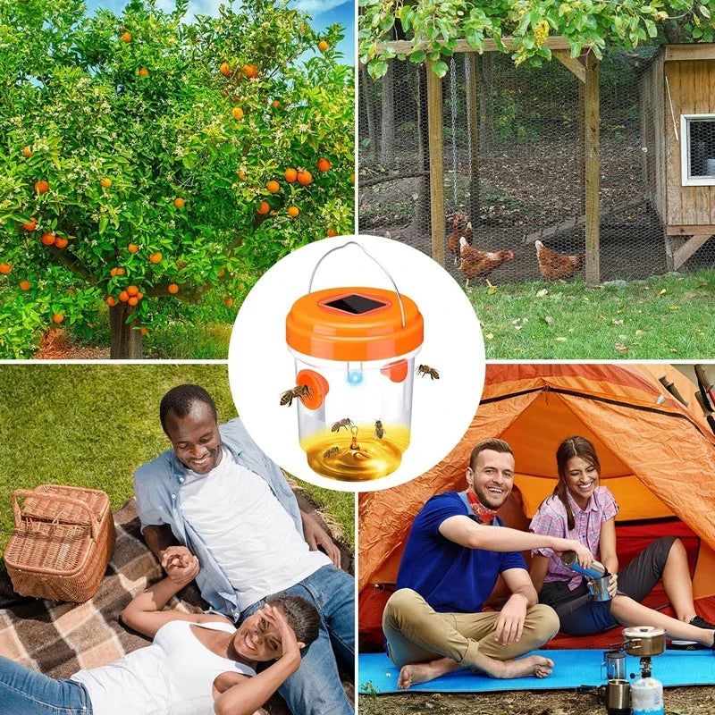 New Solar Fly Trap Catcher, Waterproof Outdoor Hanging Insect Trap, for Garden Orchard Fruit Pest Control Device